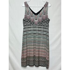 Athleta Women L Blue/Tan Santorini Aztec/Tribal Sleeveless Empire Waist Dress